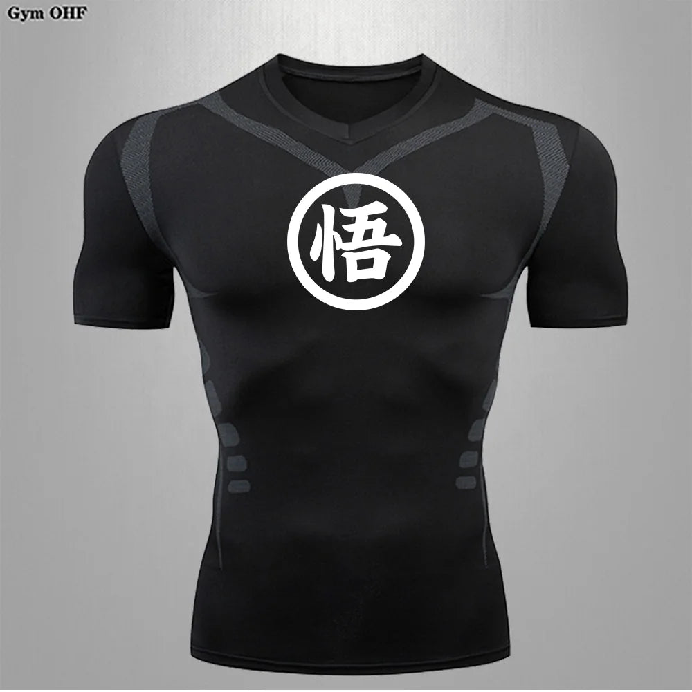 Graues Sportoberteil mit langen Ärmeln Dragon Ball - kanji Go black