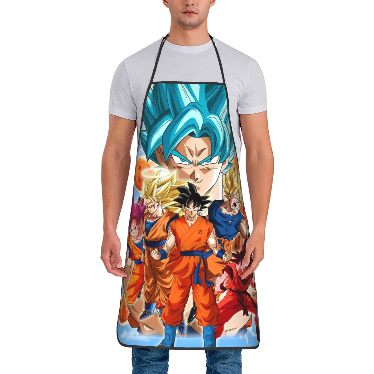 Delantal negro de Dragon Ball - siluetas delante de una bola de una estrella