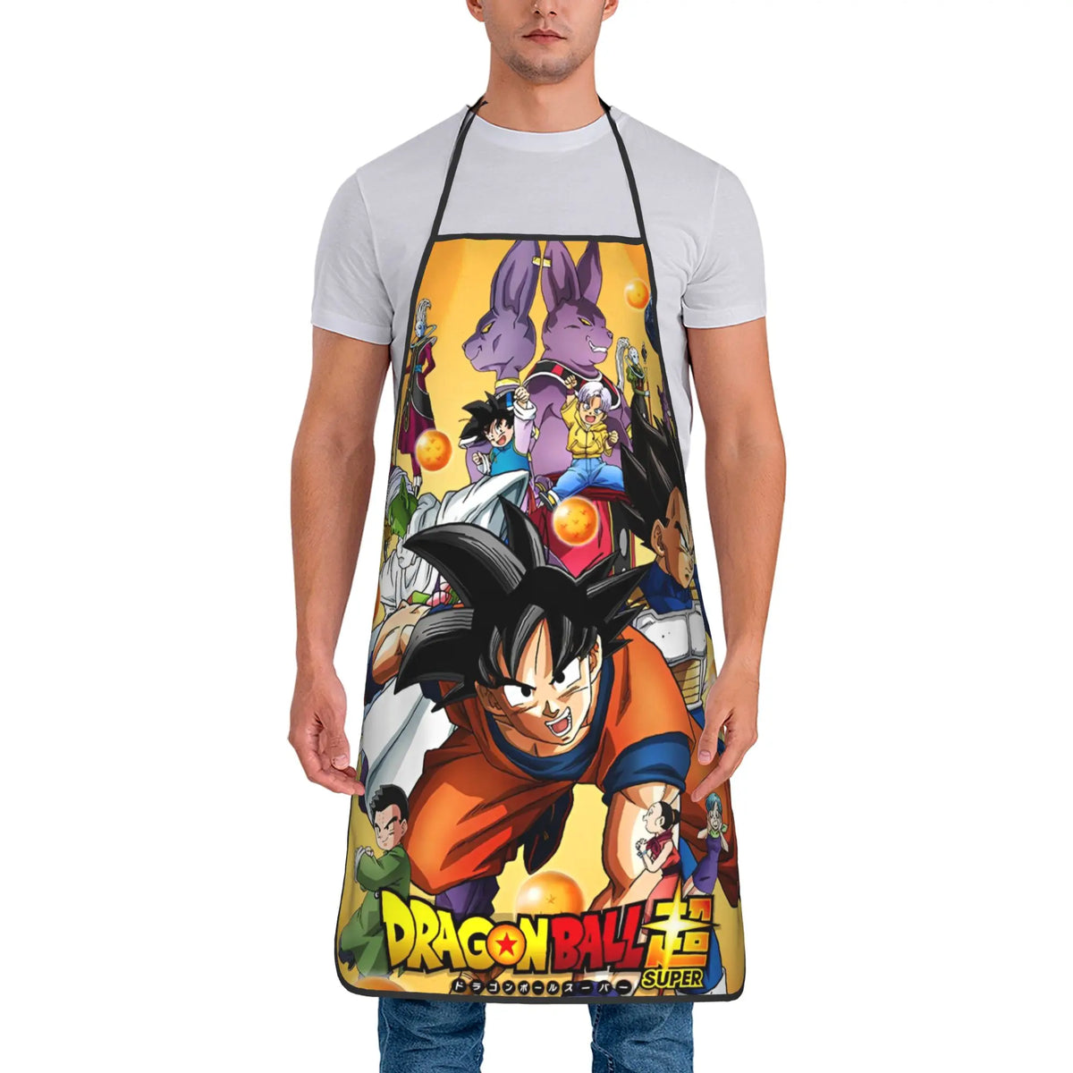 Tablier de cuisine noir et blanc Dragon Ball - Goku et transformations en manga