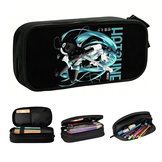 Trousse noire Vocaloid - Hatsune Miku en illustration turquoise et blanche
