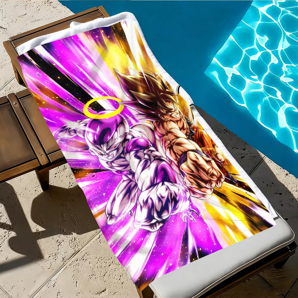 Purple and Golden Dragon Ball beach towel - Goku and transformations into combat
