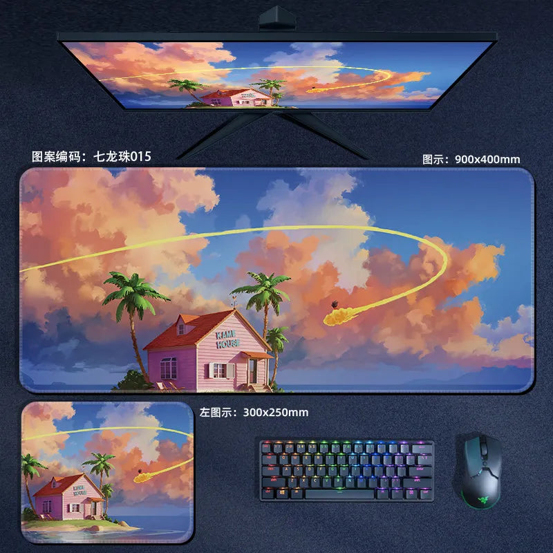 Tapis de souris orange Dragon Ball - personnages alignés et kanji Kame