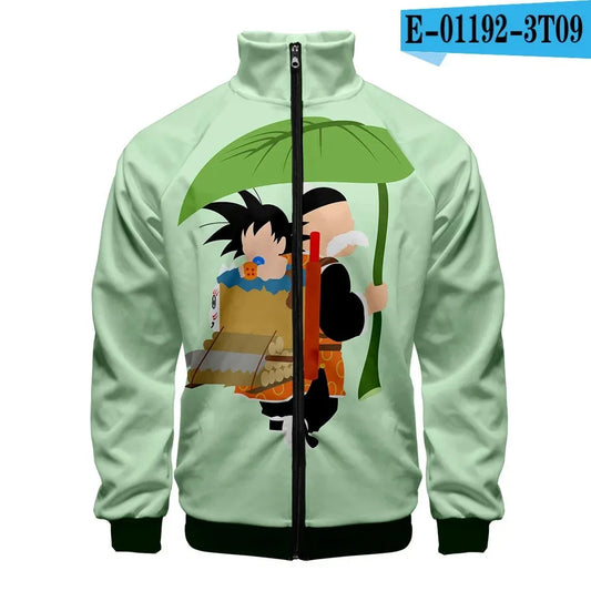 Veste zippée vert clair Dragon Ball - Goku enfant avec Totoro sous parapluie