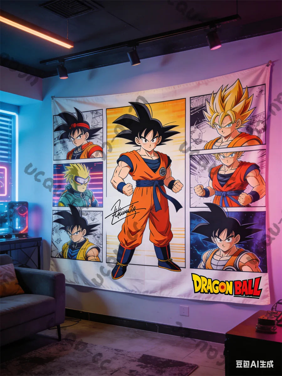 Dragon Ball Wand hängend - Goku in schwarzen und orangen Mangaboxen