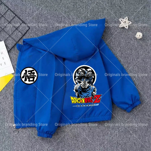 Veste à capuche bleue pour enfant Dragon Ball - Goku en portrait noir et blanc