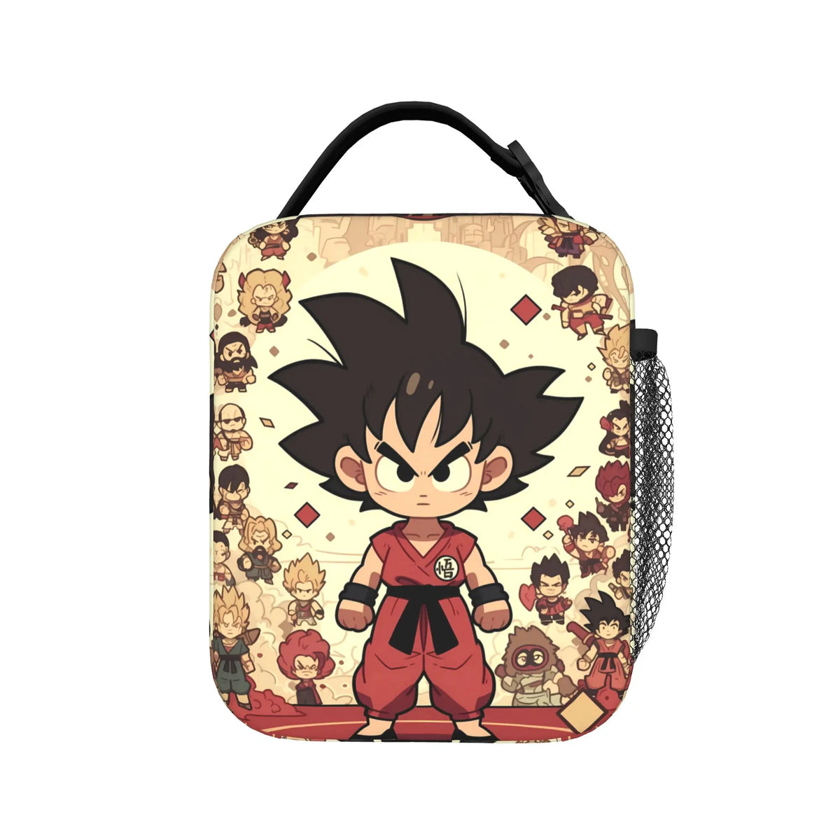 Bolsa de almuerzo naranja Dragon Ball - Goku de niño comiendo un tazón de arroz