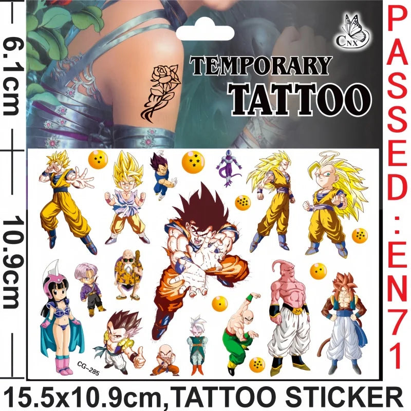 Dragon Ball tijdelijke tattoos - Goku en chibi karakters