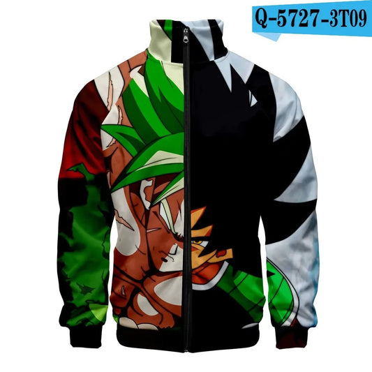 Veste zippée verte noire et blanche Dragon Ball - visages de Broly