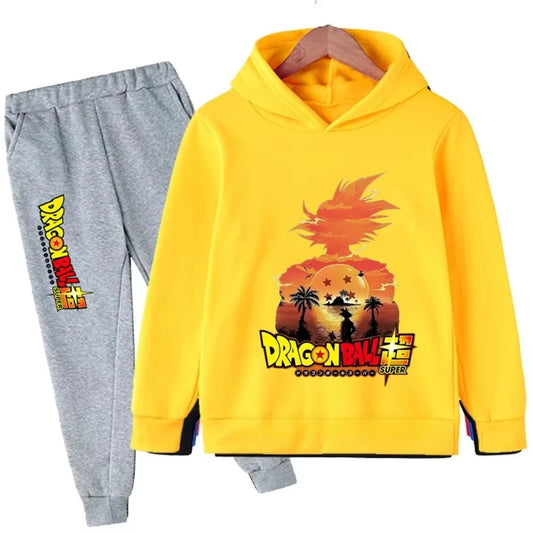 Survêtement jaune et gris pour enfant Dragon Ball - silhouette de Goku au soleil
