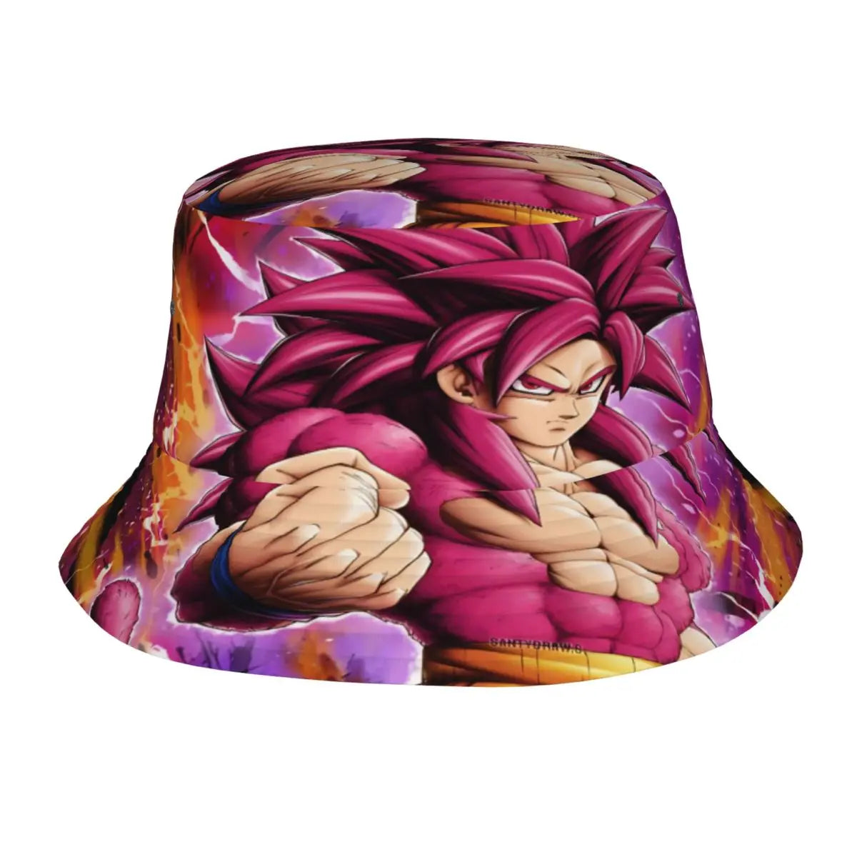 Bob paars en geel Dragon Ball - Goku met rood haar met een strakke vuist