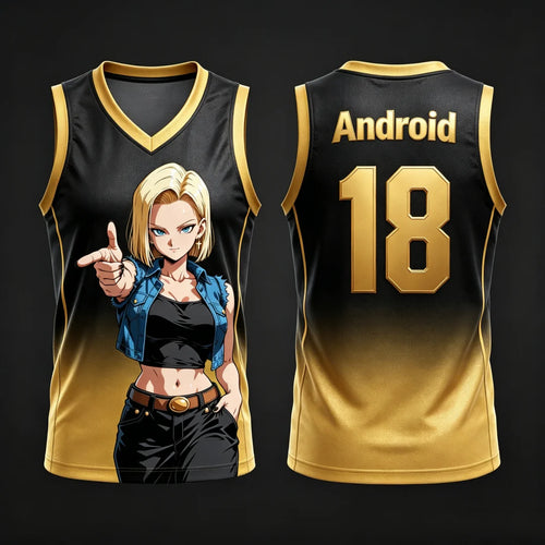 Dragon Ball basketbal tank top - C18 zwart en goud