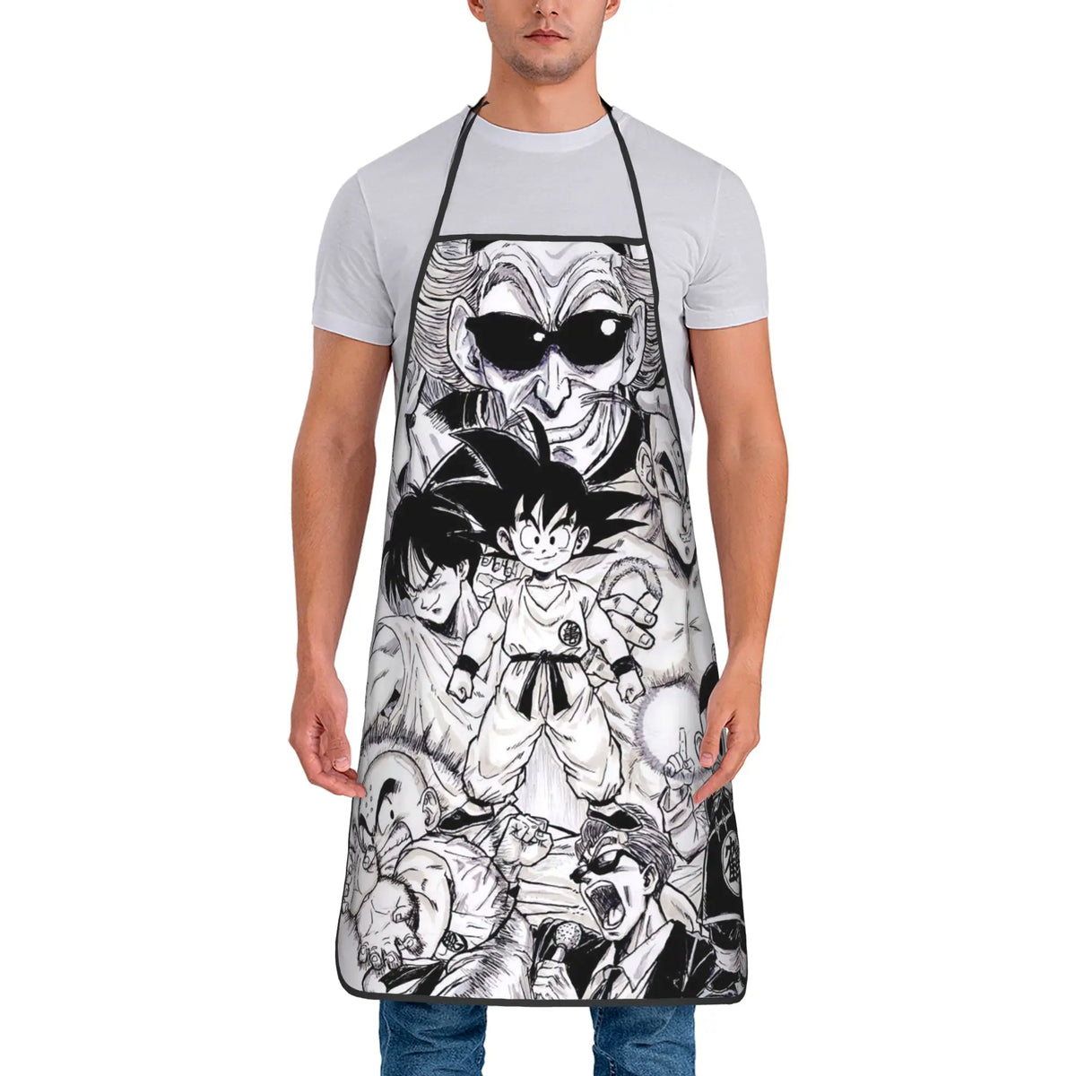 Tablier noir et blanc Dragon Ball - Tortue Géniale et Goku enfant