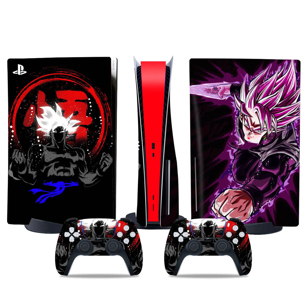 Pegatina PS5 y mandos Dragon Ball - Black Goku Rosé y símbolo rojo