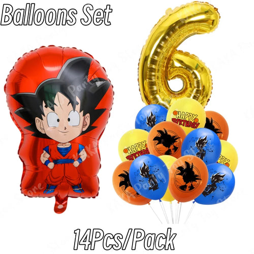 Globos de cumpleaños 6 años Dragon Ball - Goku niño y número dorado