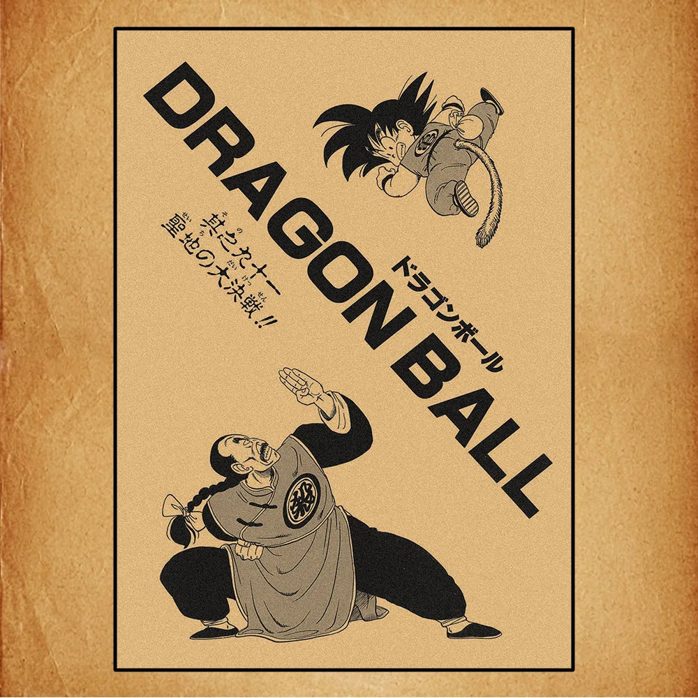 Dragon Ball Retro Poster - Goku and Master Roshi in Black and White