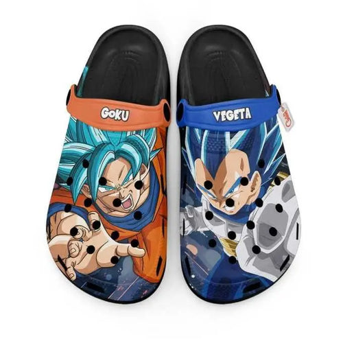 Sandalias zuecos naranjas y azules Dragon Ball - Goku y Vegeta Super Saiyan Blue