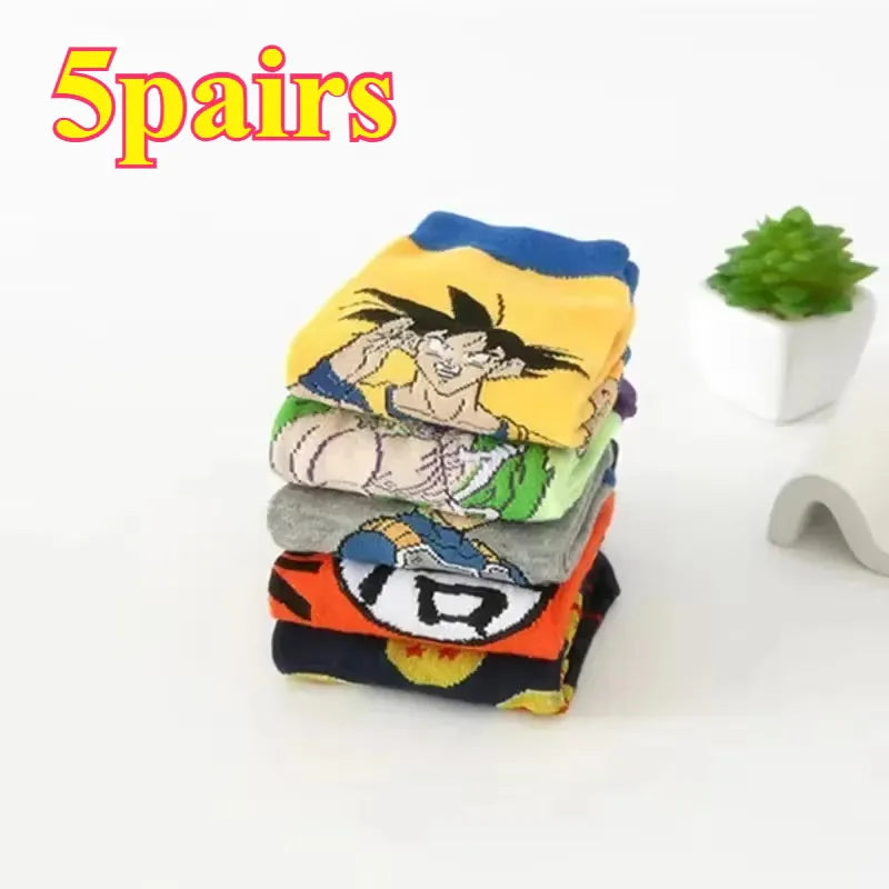 Lot de cinq paires de chaussettes courtes Dragon Ball - Goku Vegeta Piccolo et symboles