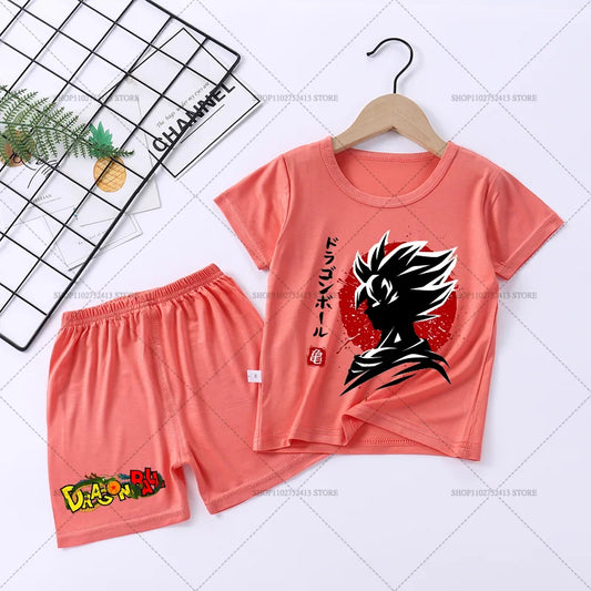 Pigiama corto rosso per bambino Dragon Ball - Goku di profilo in bianco e nero