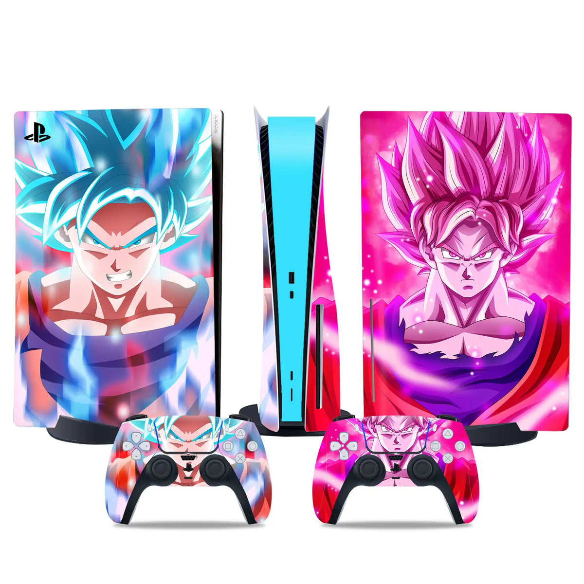 PS5 en Dragon Ball controller sticker - Goku Blue en Black Goku Rosé in portretten