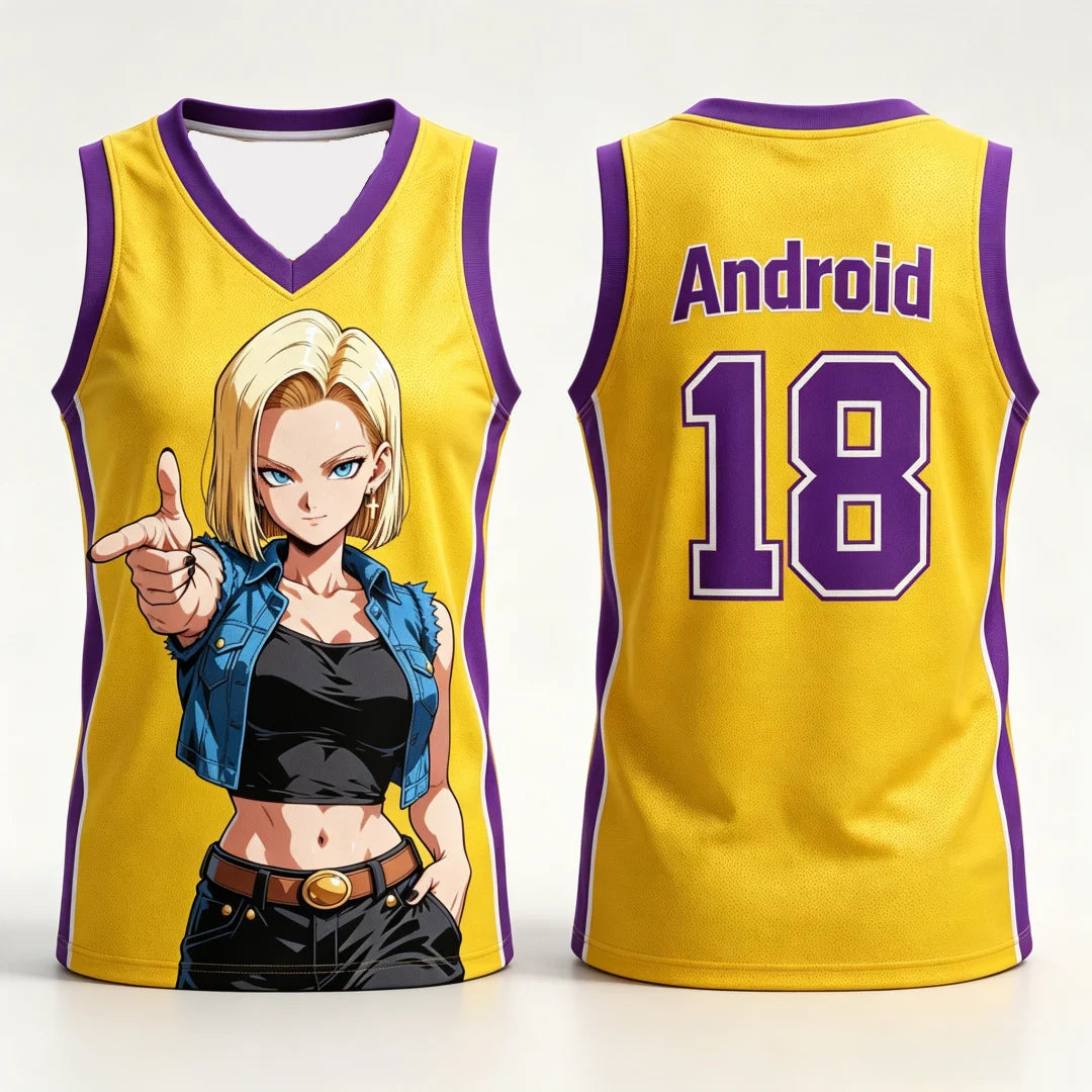Dragon Ball Basketball Trikot - C18 gelb und lila