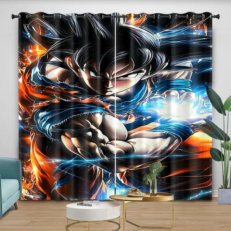 Rideaux bleus Dragon Ball - Goku enfant sur Shenron