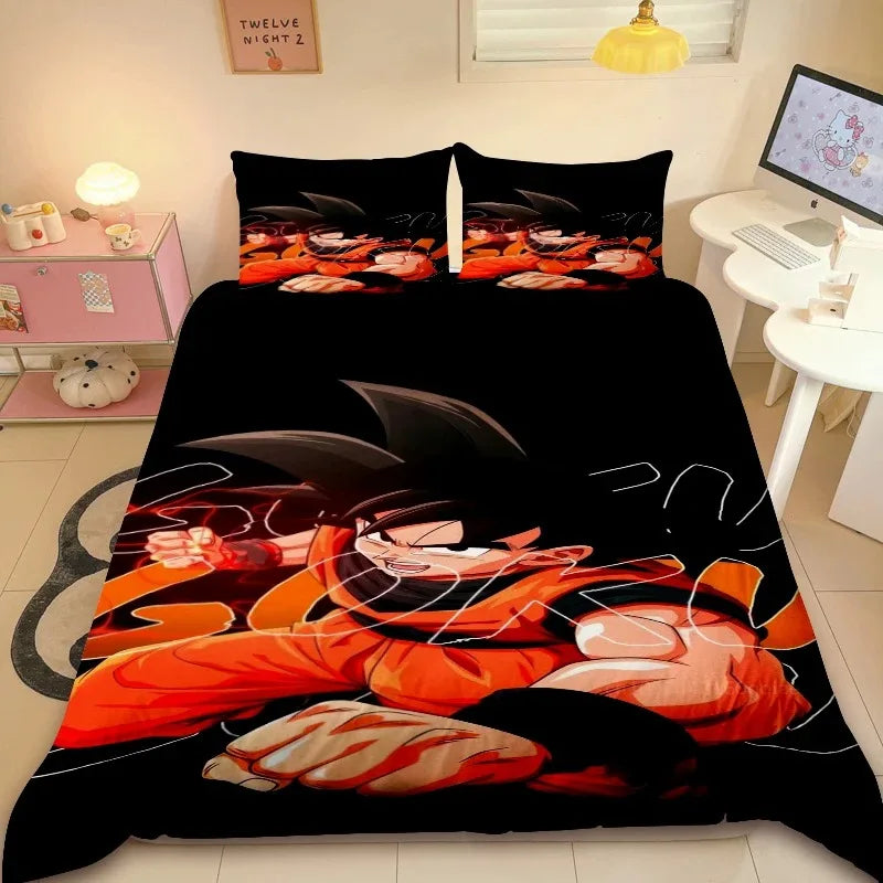 Copripiumino arancione Dragon Ball - Goku bambino e bastone nero
