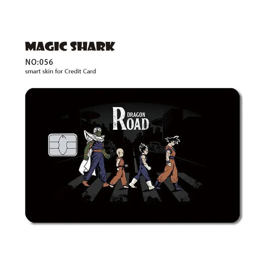 Adesivo per carta di credito nero Dragon Ball - gli eroi su un passaggio pedonale