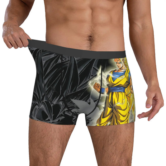 Boxer nero e giallo Dragon Ball - Goku in viso e silhouette