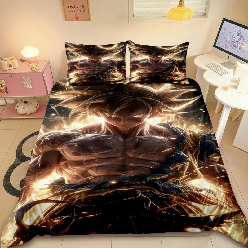 Copripiumino arancione Dragon Ball - Goku bambino e bastone nero