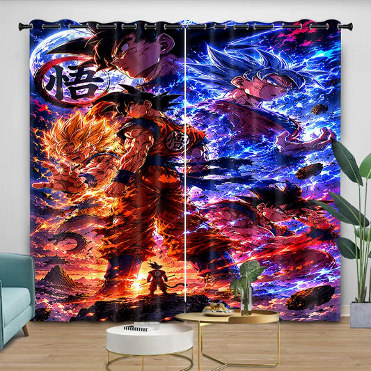 Rideaux rouges et bleus Dragon Ball - Goku et ses auras de combat