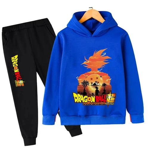 Survêtement bleu et noir pour enfant Dragon Ball - silhouette de Goku au soleil