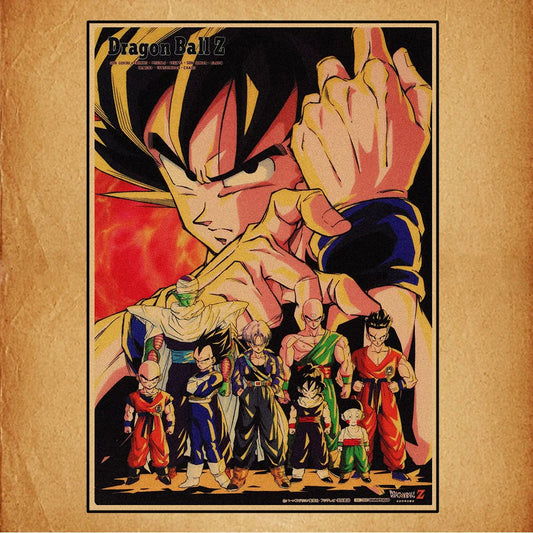 Affiche rétro rouge et noire Dragon Ball - Goku et les personnages de GT