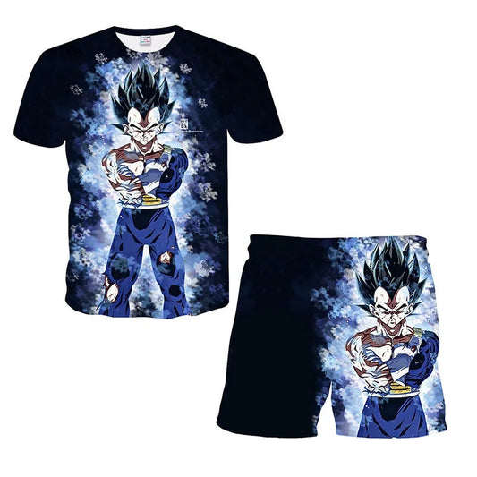 Completo t-shirt e shorts neri Dragon Ball - Vegeta e aura bianca