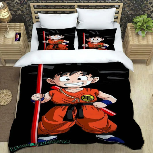 Housse de couette noire Dragon Ball - Goku enfant debout avec son bâton