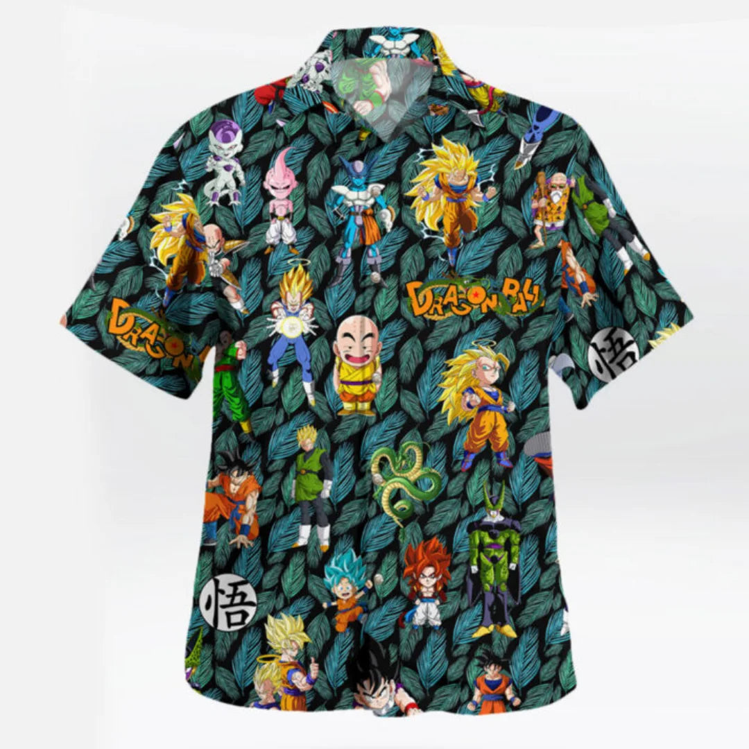 Chemise verte Dragon Ball - Goku Shenron et les personnages chibi