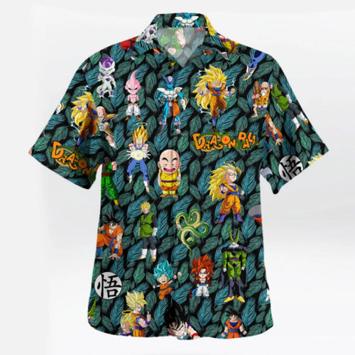 Chemise verte Dragon Ball - Goku Shenron et les personnages chibi