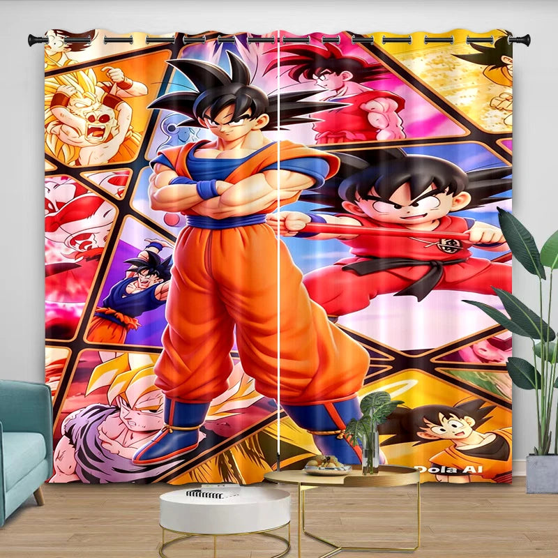 Rideaux bleus Dragon Ball - Goku enfant sur Shenron