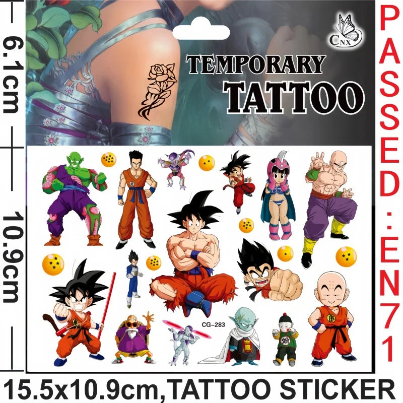 Dragon Ball tijdelijke tattoos - Goku en chibi karakters