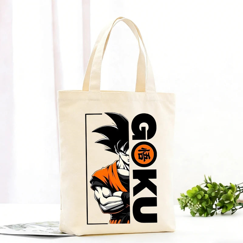 Borsa tote beige Dragon Ball - Goku e scritta verticale