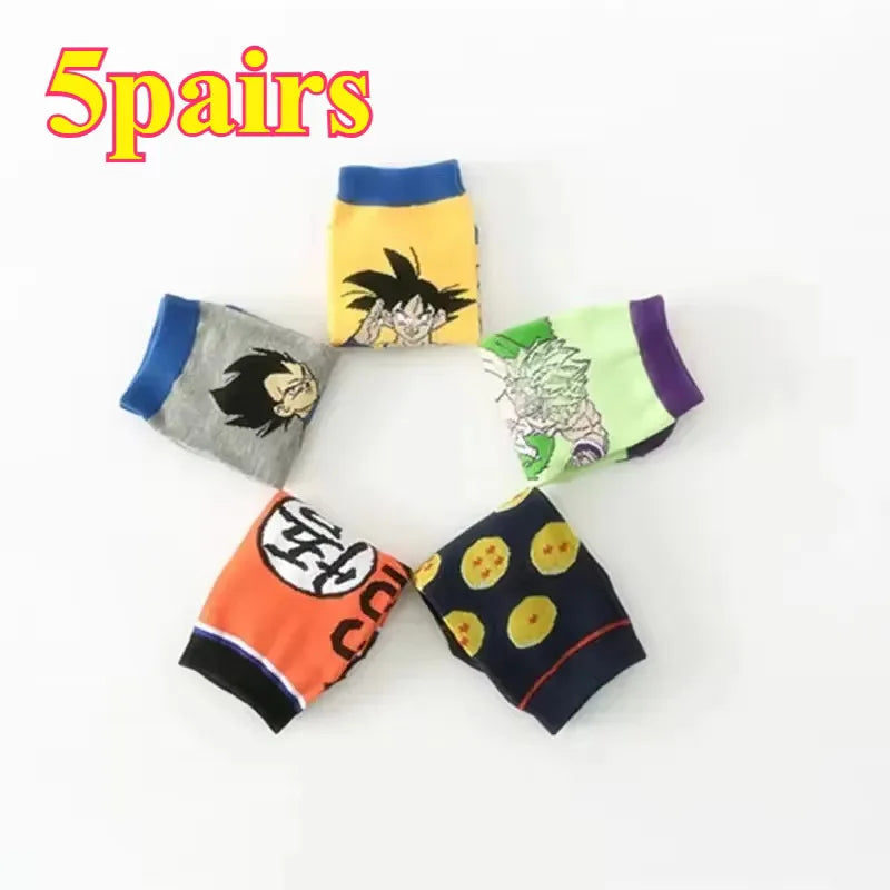 Lot de cinq paires de chaussettes courtes Dragon Ball - Goku Vegeta Piccolo et symboles