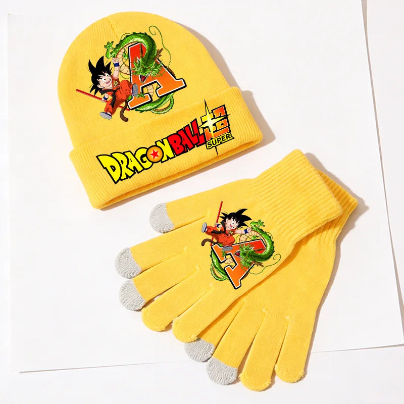 Ensemble bonnet et gants jaunes pour enfant Dragon Ball - Goku Shenron et lettre C