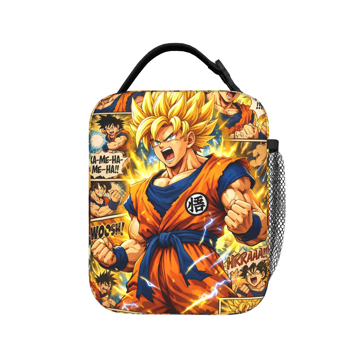 Bolsa de almuerzo naranja Dragon Ball - Goku de niño comiendo un tazón de arroz