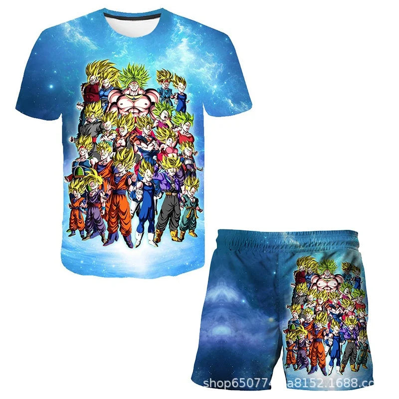 Ensemble tee shirt et short bleu Dragon Ball - tous les personnages réunis