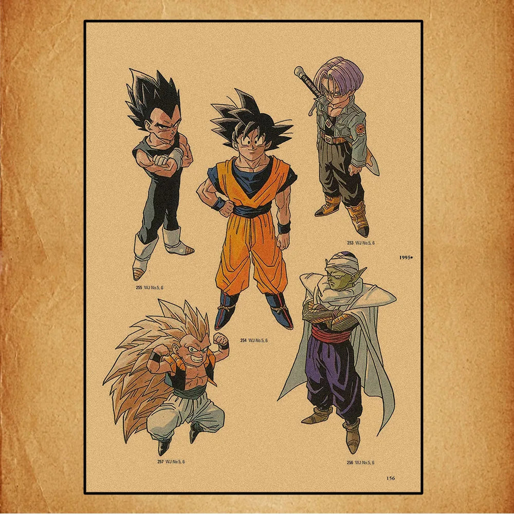 Poster rétro Dragon Ball - Goku Vegeta Trunks Piccolo et Gohan