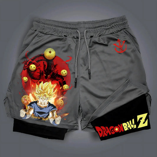 Short double couche gris Dragon Ball - Vegeta Super Saiyan chibi et boules de cristal