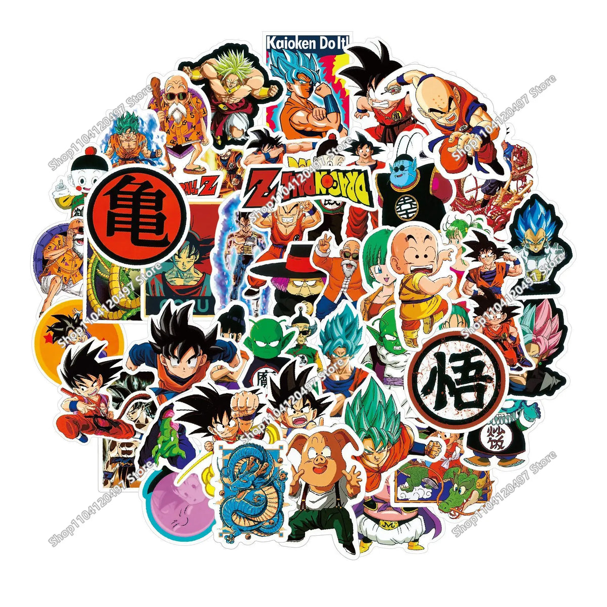 Dragon Ball Stickers - Goku and emblems in coloured collage