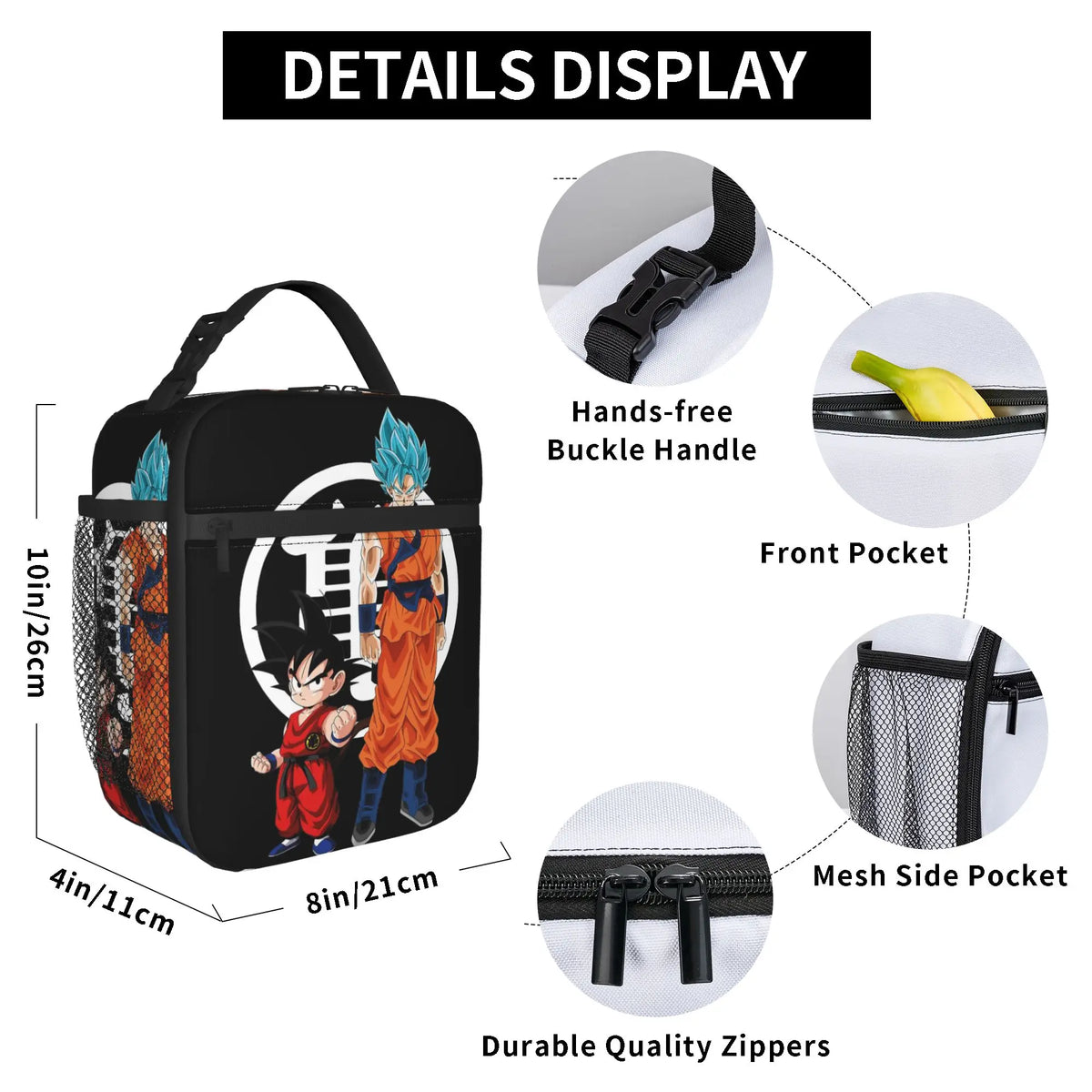 Sac repas noir Dragon Ball - Goku enfant Goku Blue et kanji Kame