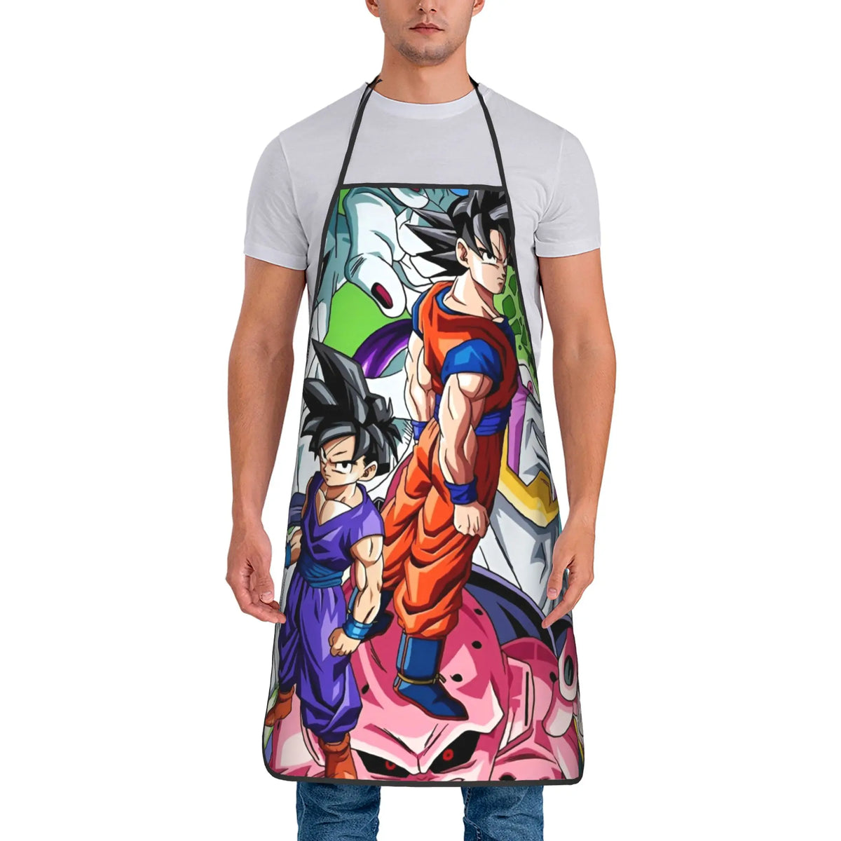 Tablier de cuisine noir et blanc Dragon Ball - Goku et transformations en manga