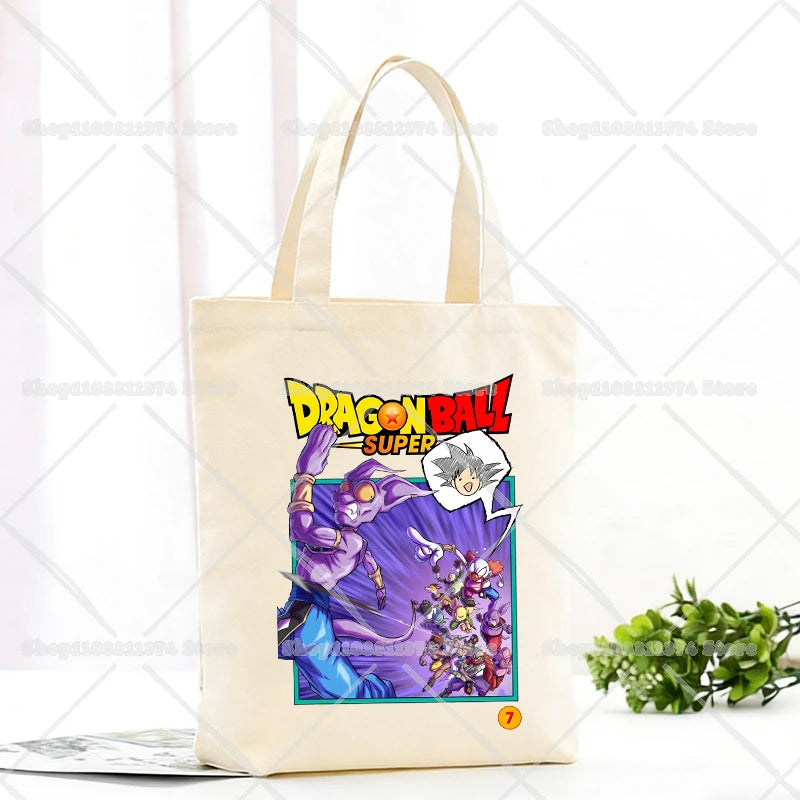 Borsa tote beige Dragon Ball - Goku e scritta verticale