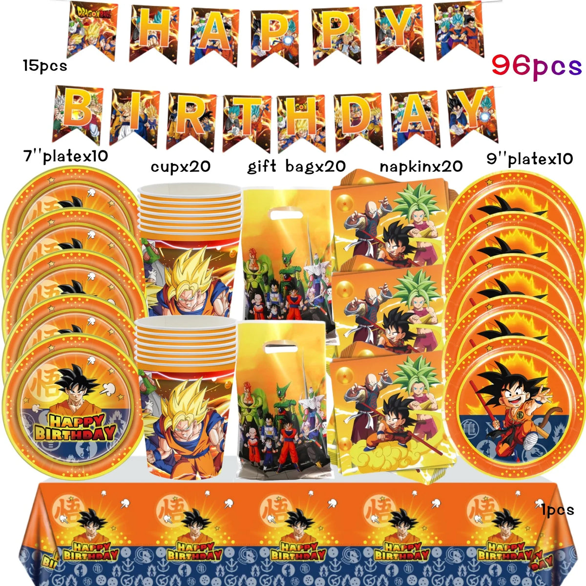 Dragon Ball oranje verjaardagsset - Goku en Super Saiyans
